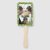 Modern Watercolor Groene Huwelijksfoto Programma Handwaaier (Voorkant)