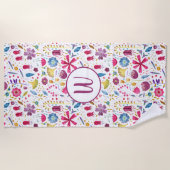 Modern Watercolor Heggerow Bloem Monogram Strandlaken (Voorkant)