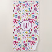 Modern Watercolor Heggerow Bloem Monogram Strandlaken (Voorkant)