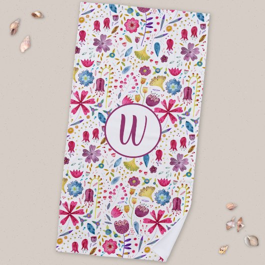 Modern Watercolor Heggerow Bloem Monogram Strandlaken