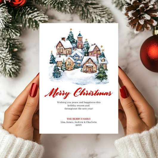 Modern Watercolor Holiday Scene Greeting Card Feestdagenkaart