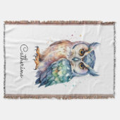 Modern Watercolor Horned Owl Personalized Deken (Voorkant)