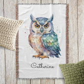 Modern Watercolor Horned Owl Personalized Deken