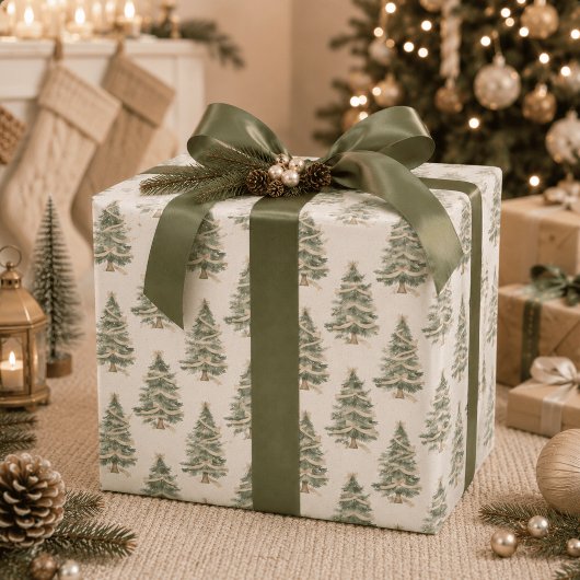 Modern Watercolor Kerstboom Inpakpapier
