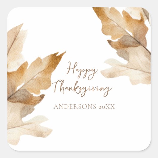 Modern Watercolor Leaf Thanksgiving Vierkante Sticker (Voorkant)