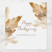 Modern Watercolor Leaf Thanksgiving Wijn Etiket (Enkel label)
