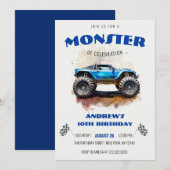 Modern Watercolor Monster Truck Blue Boy Birthday  Kaart (Voorkant / Achterkant)