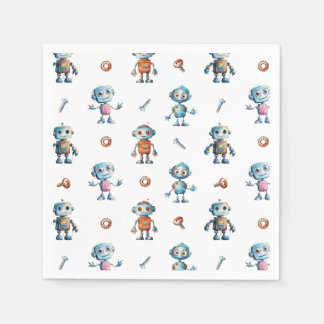 Modern Watercolor Mooie Robot Kinderen Patroon Servet