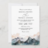 Modern Watercolor Mountain Forest QR Code Wedding Kaart (Voorkant)