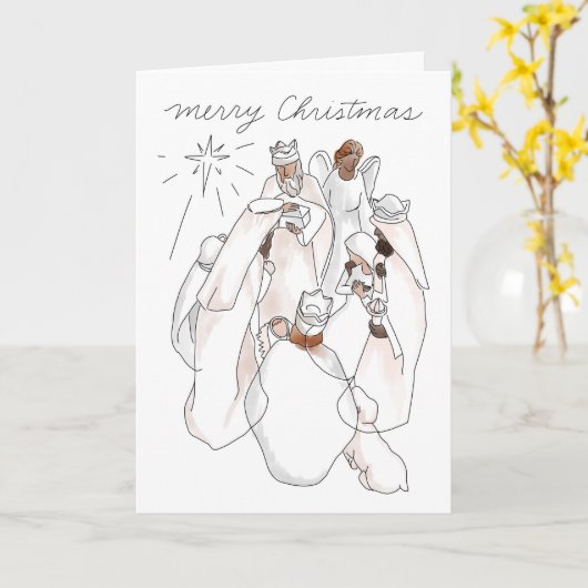 Modern Watercolor Nativity Scene Kaart (Gele Bloem)