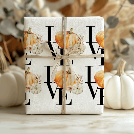 Modern Watercolor Orange Pumpkin With Love Cadeaupapier