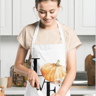Modern Watercolor Orange Pumpkin With Love Schort