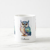 Modern Watercolor Owl Custom Name Koffiemok (Center)