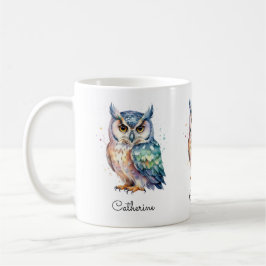 Modern Watercolor Owl Custom Name Koffiemok