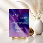 Modern Watercolor Paars Marineblauw Bruiloft Kaart