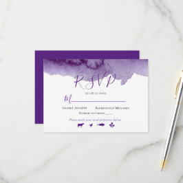 Modern Watercolor Paarse Kleur Wash Trouw Suite  RSVP Kaartje
