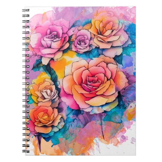 Modern Watercolor Paint Daubs Roses Bouquet Notitieboek (Voorkant)
