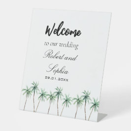 Modern Watercolor Palmboom Trouw Podium Bord Reclamebord Met Voetstuk