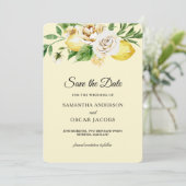 Modern Watercolor Pastel Gele Citroenen & Blad Save The Date (Staand voorkant)