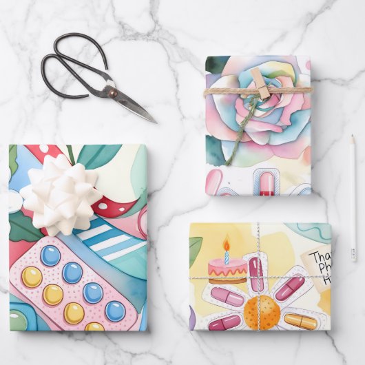 Modern Watercolor Pharmacy Thanks Pharm Hero Inpakpapier Vel (Voorkant)