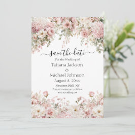 modern watercolor pink floral save the date card notitiekaartje