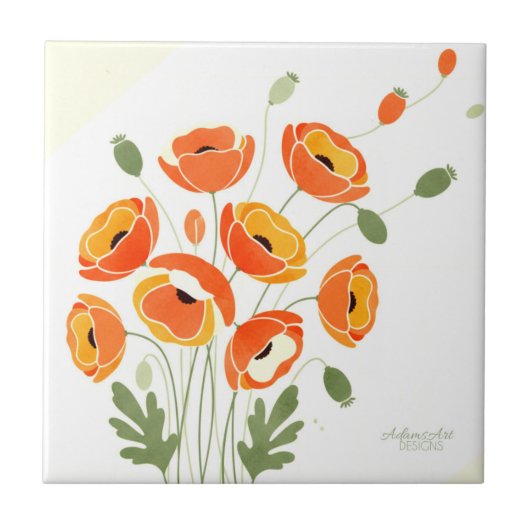 Modern Watercolor Poppies Tegeltje (Voorkant)
