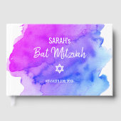 Modern Watercolor Purple Blue Star BAT MITZVAH Gastenboek (Voorkant)