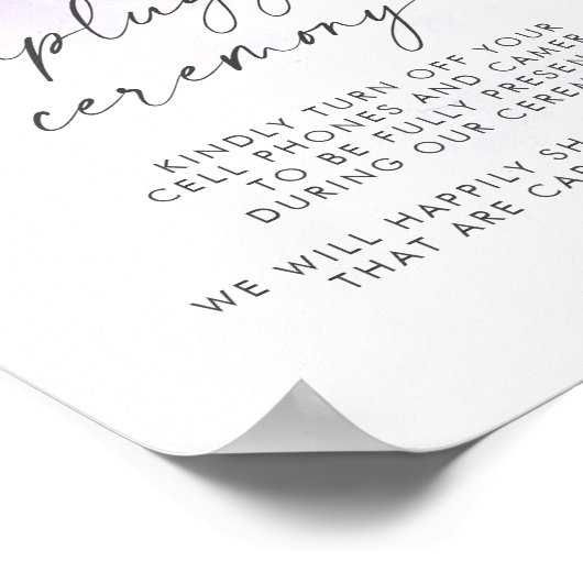 Modern Watercolor | Purple Unplugged Ceremony Sign Poster (Hoek)