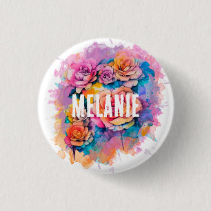 Modern Watercolor Rozen Boeket Gepersonaliseerd Ronde Button 3,2 Cm