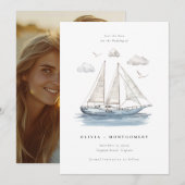 Modern Watercolor Sailing Yacht Save the Date  Kaart (Voorkant / Achterkant)