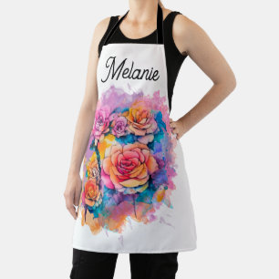 Modern Watercolor Schilderen Rozen Boeket Geperson Schort