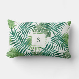 Modern watercolor tropical leaves monogram kussen