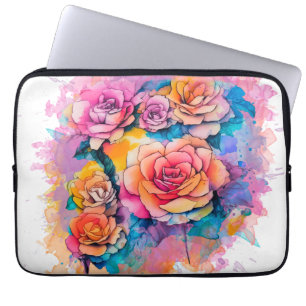 Modern Watercolor Verf Kladden Rozen Boeket Laptop Sleeve