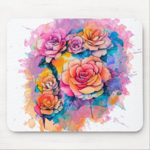 Modern Watercolor Verf Kladden Rozen Boeket Muismat