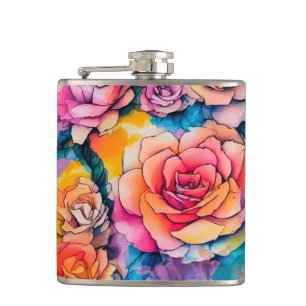 Modern Watercolor Verf Vlekken Rozen Boeket Heupfles