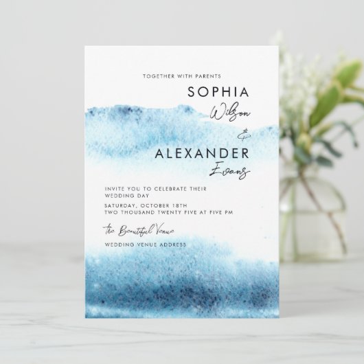 Modern Watercolor Wedding Invitations.  Kaart (Staand voorkant)