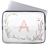 Modern Watercolor Wildflower Initial Monogram Laptop Sleeve (Voorkant)