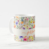 Modern watercolor wildflowers pattern script name koffiemok (Voorkant links)