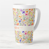 Modern watercolor wildflowers pattern script name latte mok (Rechterhoek)