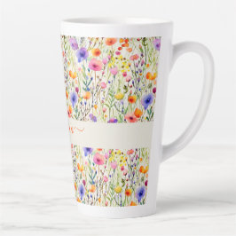 Modern watercolor wildflowers pattern script name latte mok