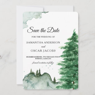 Modern Watercolor Winter Nature Green Trees Save T Save The Date