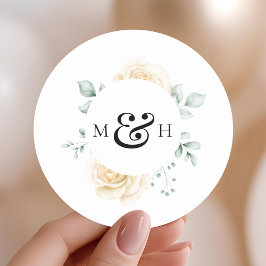 Modern Watercolour Greenery Monogram Wedding Ronde Sticker