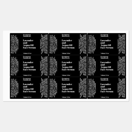 Modern waterdicht zwart druppelflesje label (Vel)