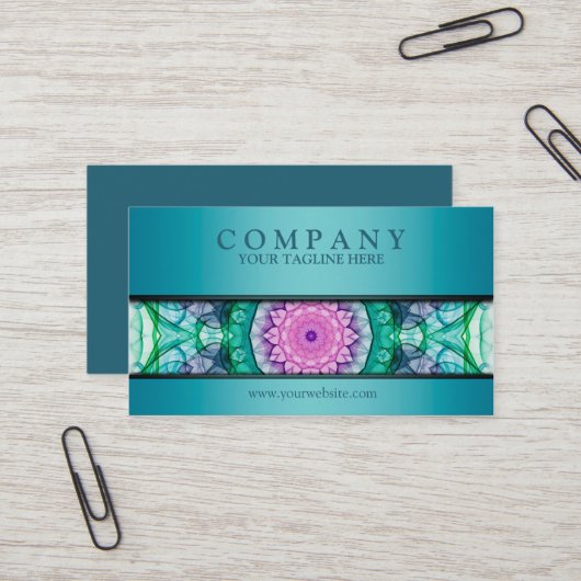 modern WaterLily mandala blauwgroen Visitekaartje (Voorkant / Achterkant in situ)