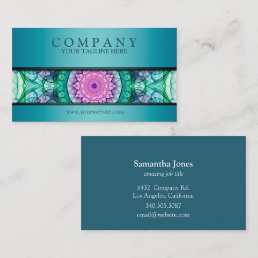 modern WaterLily mandala blauwgroen Visitekaartje (Voorkant / Achterkant)