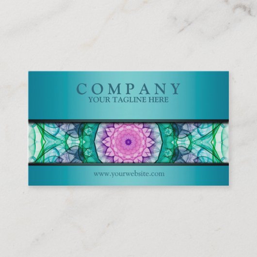 modern WaterLily mandala blauwgroen Visitekaartje (Voorkant)