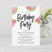 Modern Watermelon Birthday Party Invitation Kaart (Staand voorkant)