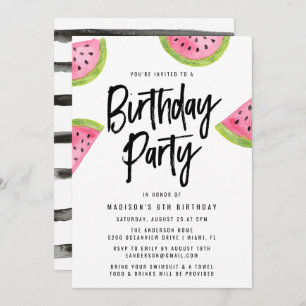 Modern Watermelon Birthday Party Invitation Kaart
