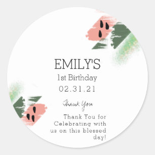 Modern Watermelon Painterly Brush Strokes Birthday Ronde Sticker