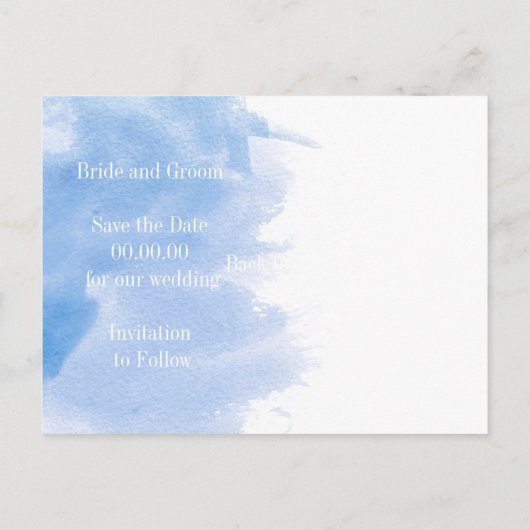 Modern waterverf blauw bruiloft Save the Date Aankondigingskaart (Achterkant)